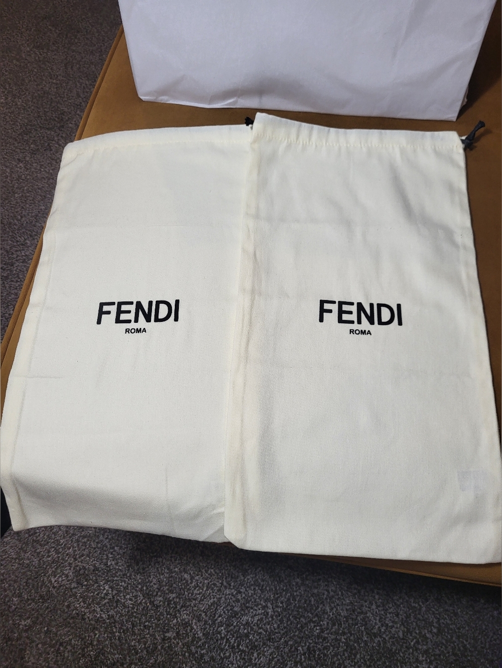 Fendi Cream and Black Logo Drawstring Dust Bags (Set of 2)